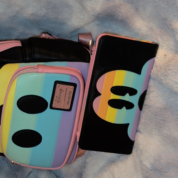 Disney Rainbow Mickey Mouse Pastel Backpack and Wallet Set - Picture 3 of 13